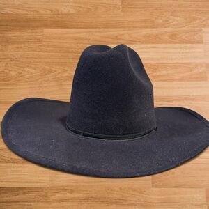 Pigalle Black Wéstern Cowboy Hat Banded Belt Felt Wide Brim 6 5/8